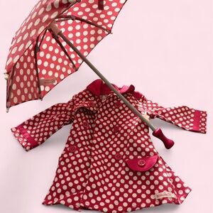 American Girl Doll Pinj Polka Dot Raincoat and Umbrella Set